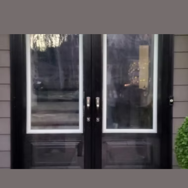 Custom Double Full View Glass Storm Doors (Black Finish)